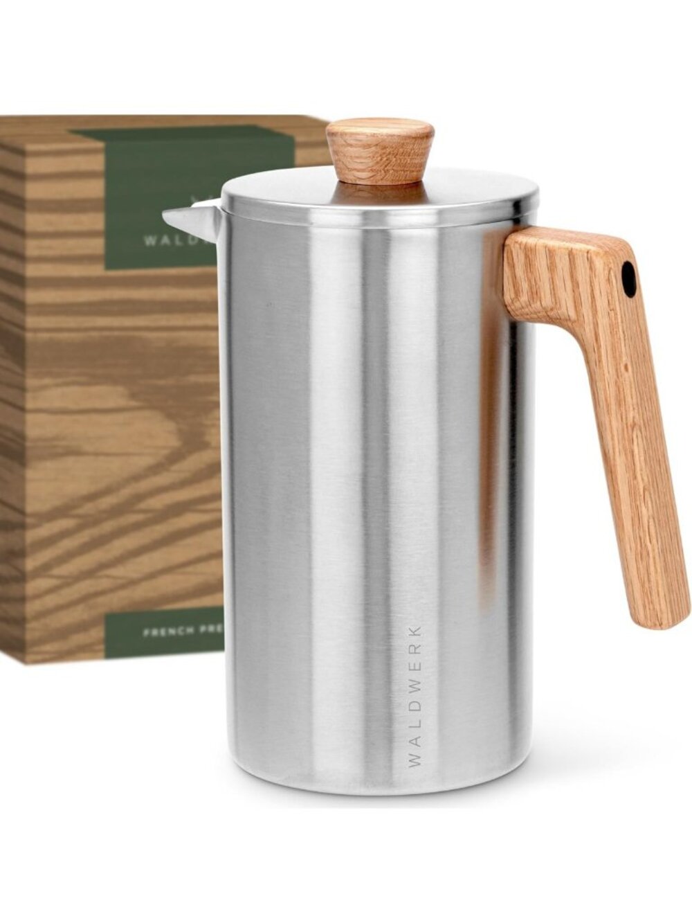 Non-Toxic Stainless Steel French Press Coffee Maker - 34 oz Double Wall, Oak